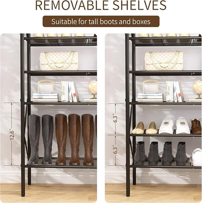 6 Tiers Shoe Rack, Large Capacity Shoe Rack Holds 32 Pairs of Shoes, Durable and Stable, Adjustable Metal Shelf Stackable Shoe Shelf for Entryway, Hallway, Living Room, Closet