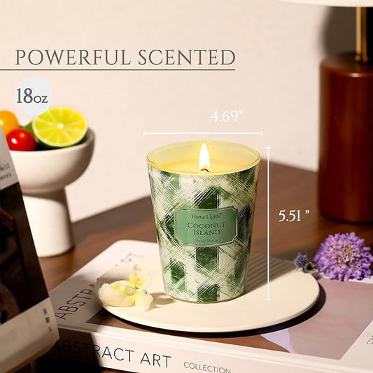 HomeLights 1-Wick Candles for Home Scented - 6.7oz Soy Wax Blend Candle Long-Lasting Fragrance, Scandinavian Minimalist Design Home Decor and Housewarming Gifts, Coconut Island