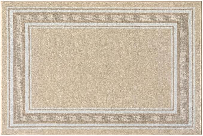 Modern Bordered Non Slip Indoor Runner Rugs for Living Room 2x3 Area Rugs for Kitchen, Rug for Bedroom, and Hallway, Stain Resistant Easy Cleaning Non Shedding Beige 2 x 3