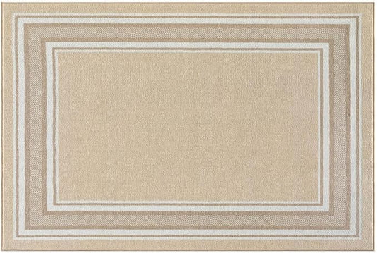 Modern Bordered Non Slip Indoor Runner Rugs for Living Room 2x3 Area Rugs for Kitchen, Rug for Bedroom, and Hallway, Stain Resistant Easy Cleaning Non Shedding Beige 2 x 3
