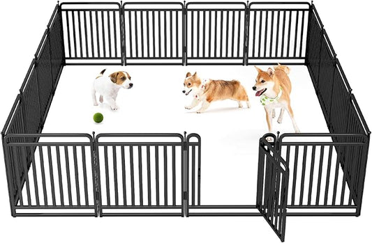 New Thickened Version Dog Playpen, 32 Inch Dog Fences for The Yard, Portable Outdoor Dog Playpen for Large/Medium/Small Dogs, Foldable Metal Dog playpen, with Doors (16 Panels)