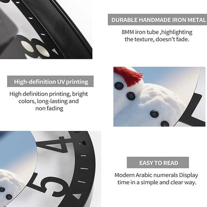 Wall Clock 10 Inch Silent Non-Ticking Modern Clocks Battery Operated - Analog Small Classic for Office, Home, Living Room,Bathroom, Kitchen, Bedroom, School,Snowman Clock