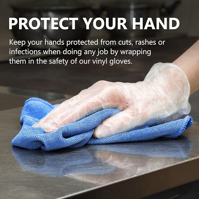 squish Disposable Gloves, Clear Vinyl Gloves 4 mil Thick Gloves Latex Free Powder-Free Glove Cleaning Rubber Glove Health Gloves for Kitchen Cooking Cleaning Food Handling, 100PCS*2Pack, Large