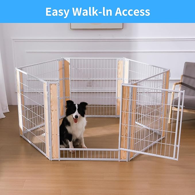 Heavy Duty Dog Playpen 32 Inch Height - Indoor Outdoor Pet Fence Enclosure for Medium and Small Dogs - Foldable Puppy Exercise Pen for Indoor and RV Camping or Yard (Door Panel, 32" H (White))