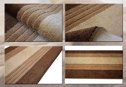 Custom Size Hall Runner Rug, Slip Resistant, 31 Inch Wide X Your Choice of Length, Lines Brown, 31 Inch X 11 feet