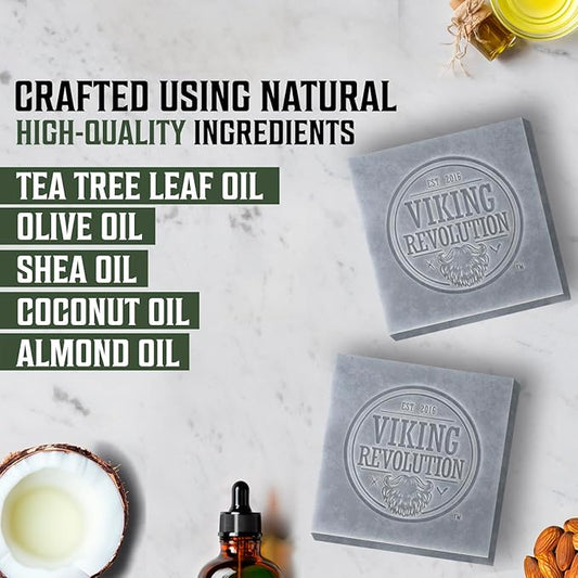 Viking Revolution Tea Tree Natural Soap for Men - Mens Soap Bar with Essential Oils Cold Pressed Bar Soap for Men - Nourishing Mens Bar Soap with Coconut Oil, Shea Oil, Almond Oil (2 Pack)