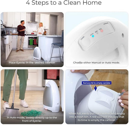 EyeVac Home Touchless Vacuum Automatic Dustpan - Great for Sweeping Pet Hair Food Dirt Kitchen - Ultra Fast & Powerful, No More Bending Down, Bagless, Corded, Automatic Sensors, 1000 Watt (White)