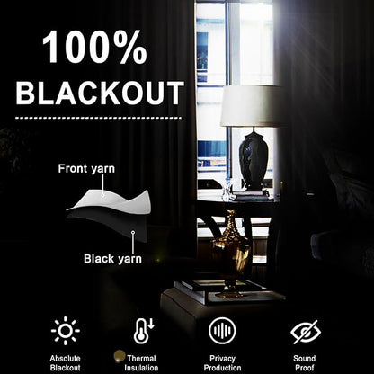XWZO 100% Blackout Curtains with Tiebacks - Heat and Light Blocking Ring Top Window Drapes with Black Liner Backing for Bedroom Sewn with Tiebacks, Burgundy, W52 x L72, Set of 2