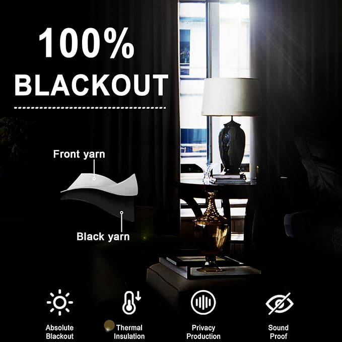 XWZO 100% Blackout Curtain Panels - Thermal Insulated Black Liner Curtains, Noise Reducing and Heat Blocking Drapes for Hall and Studio Windows with Tiebacks, Cappuccino, W38 x L84, Set of 2