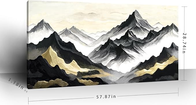 amatop Oversized Wall Art for Living Room Modern Extra Large Abstract Inspirational Mountain Black Gold Canvas Print Landscape Artwork Zen Scenery Picture for Bedroom Office Horizontal Decor 58x29 Inch