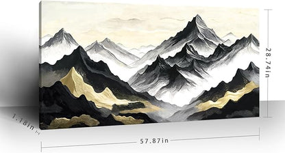 amatop Oversized Wall Art for Living Room Modern Extra Large Abstract Inspirational Mountain Black Gold Canvas Print Landscape Artwork Zen Scenery Picture for Bedroom Office Horizontal Decor 58x29 Inch