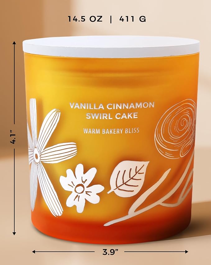 Vanilla Cinnamon Swirl Cake 3-Wick Soy Scented Candle for Home, 14.5 oz Large | Bakery Scented Candle | Long Lasting Aromatherapy Candles | Gift for Women & Men Housewarming