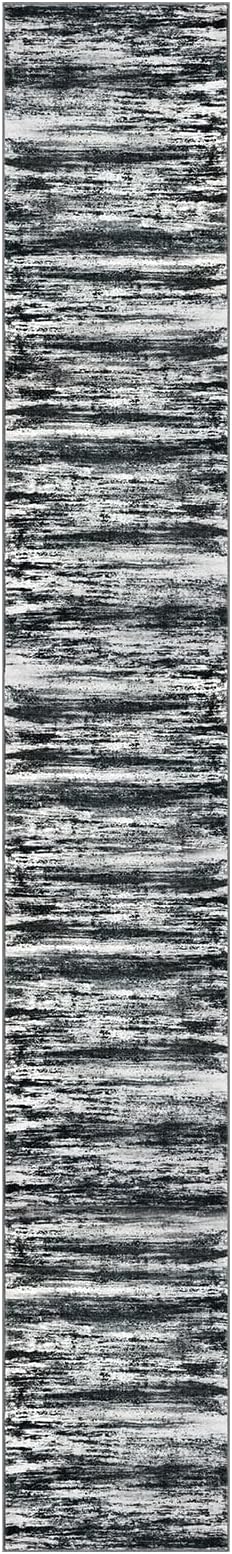 KOZYFLY Modern Abstract Washable Rug Runner 2.6x18 Hallway Rug Runner Non-Slip Soft Kitchen Runner Rugs, Black Navy Blue Grey Striped Carpet for Entryway Bathroom Laundry Room Foyer