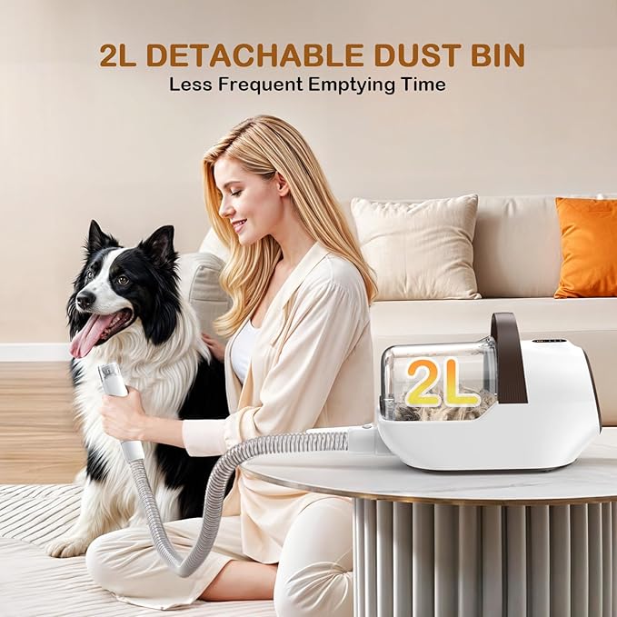 Dog Grooming Vacuum, Dog Grooming Kit with Pet Clipper Nail Grinder, 6 Pet Grooming Tools (Beige)