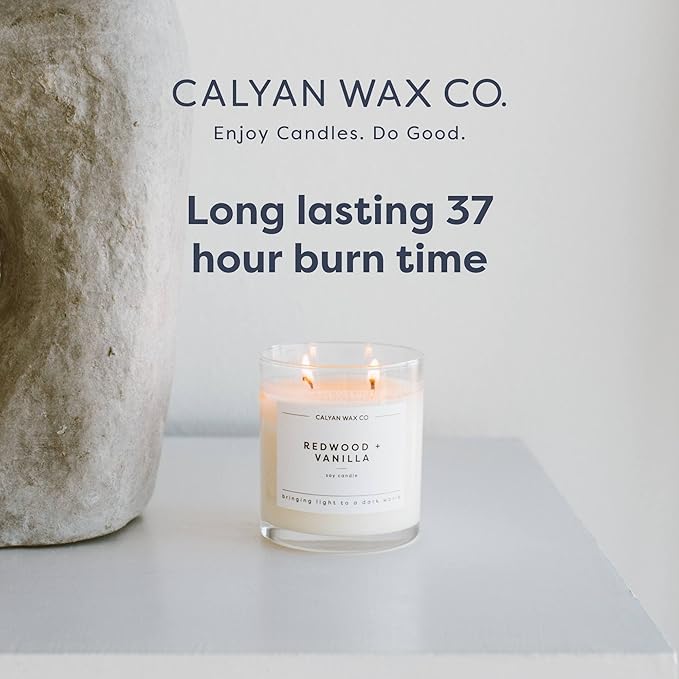 Calyan Wax Co. Musk & Teakwood 2 Wick Scented Candle - 37 Hour Burn - Luxury Non Toxic Soy Wax Candles - Long Lasting Large Glass Jar Candle for Home - 8.8oz