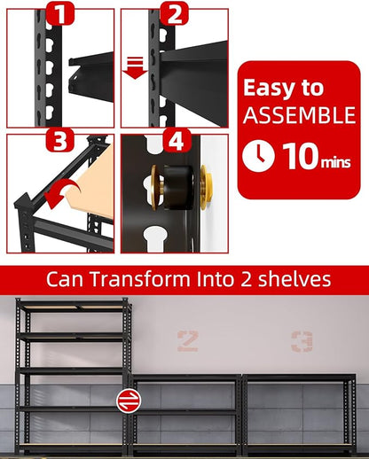 PrimeZone 35.5" x 12" x 72" Heavy Duty Storage Shelves - 5 Tier Adjustable Garage Storage Shelving, Metal Storage Utility Rack Shelf Unit for Warehouse Pantry Closet Kitchen, Black