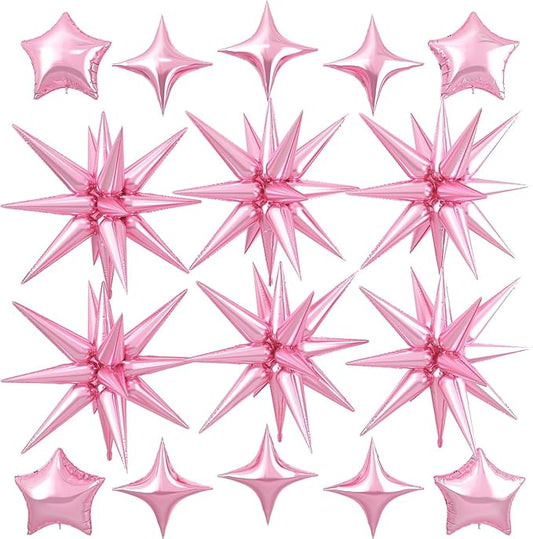 Pink Star Balloon,16Pcs Light Pink Star Foil Balloons Set with 22Inch Explosion Spike Cone Balloons and 10Inch Quadrangle Helium Balloon for Birthday Wedding Baby Shower Party Decorations
