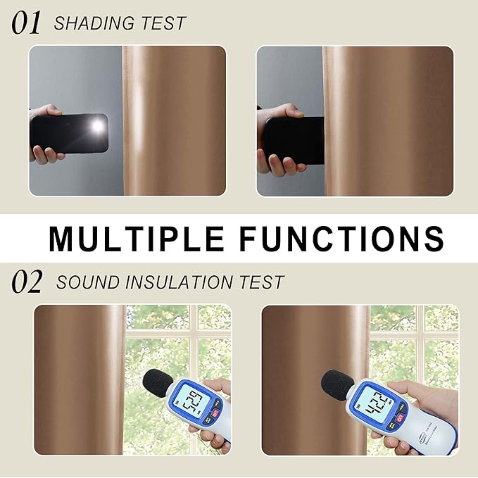 XWZO Full Shading Blackout Curtains 45 Inches Length - Heat and Light Blocking Ring Top Window Drapes with Black Liner Backing for Bedroom Sewn with Tiebacks, Cappuccino, W52 x L45, Set of 2 Panels