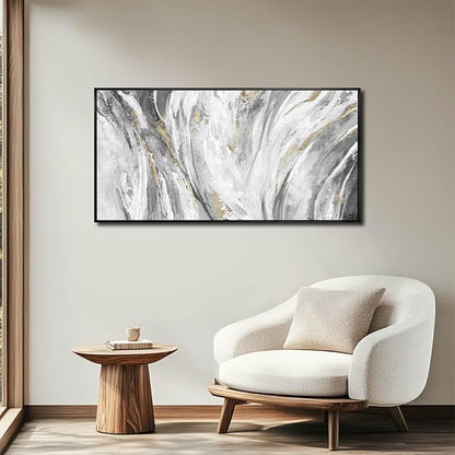 SOUGUAN Canvas Wall Art Black And White Prints Wall Art Decor Large Size Wall Pictures with Frame Artwork Abstract Painting Water Wall Decorations for Living Room Bedroom Office 20”x 40”