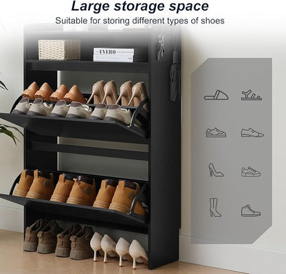 Shoe Cabinet Organizer with 2 Flip Drawers，Freestanding Shoe Rack Cabinet, Shoe Cabinet Storage for entryway, Foyer, Hallway, Black, 31.5" W