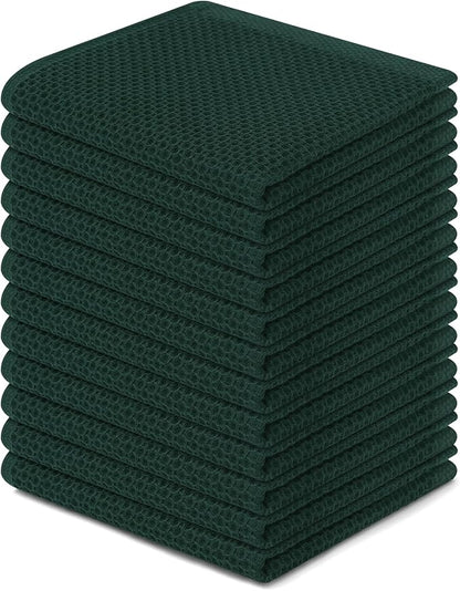 Kitinjoy 100% Cotton Kitchen Dish Cloths, 12 Pack Waffle Weave Ultra Soft Absorbent Dish Towels for Drying Dishes Quick Drying Kitchen Towels Dish Rags, 12 X 12 Inches, Blackish Green