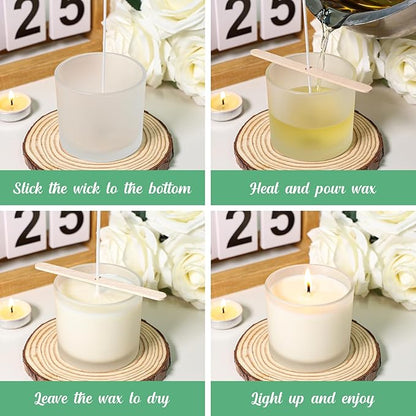 4oz Candle Jars 12 Pack- Frosted Bulk Small Glass Candle Jars with Bamboo Lids, with Stickers and Labels, Empty Candle Vessel for Making Candles Containers - Dishwasher Safe