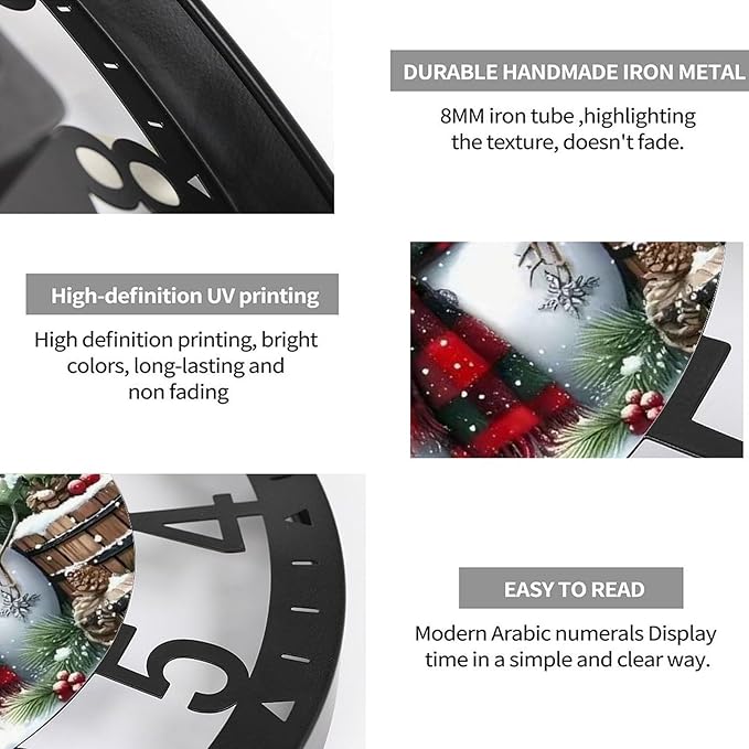 Wall Clock 10 Inch Silent Non-Ticking Modern Clocks Battery Operated - Analog Small Classic for Office, Home, Living Room,Bathroom, Kitchen, Bedroom, School,Snowman Clock