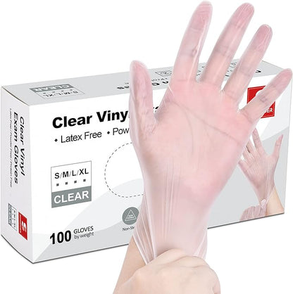 Schneider Clear Vinyl Exam Gloves, Latex-Free, Disposable Medical Gloves, Cleaning Gloves, Food Safe, Powder-Free, 4 mil
