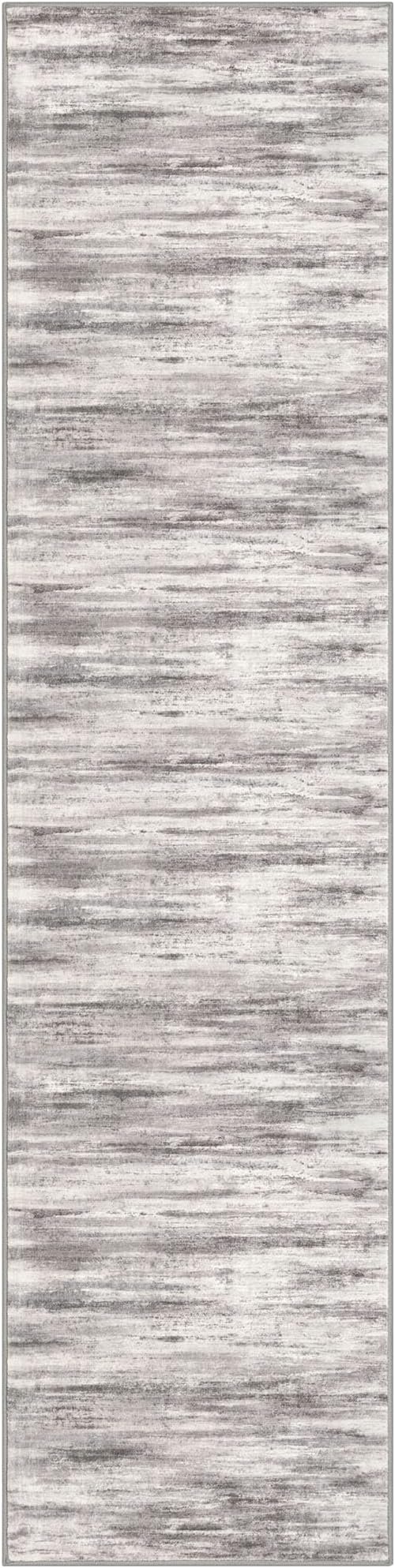 KOZYFLY Modern Abstract Washable Rug Runner 2x8 Hallway Runner Rug Non-Slip Soft Kitchen Runner Rugs, Print Grey-Beige Striped Carpet Runner for Entryway Bathroom Laundry Room Foyer