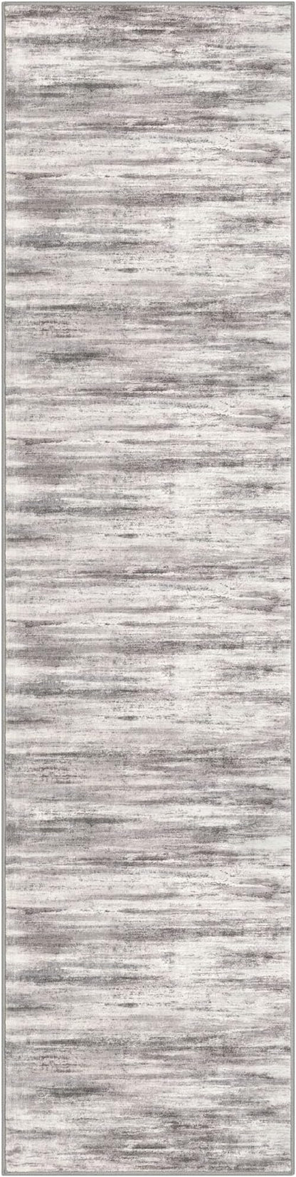 KOZYFLY Modern Abstract Washable Rug Runner 2x8 Hallway Runner Rug Non-Slip Soft Kitchen Runner Rugs, Print Grey-Beige Striped Carpet Runner for Entryway Bathroom Laundry Room Foyer
