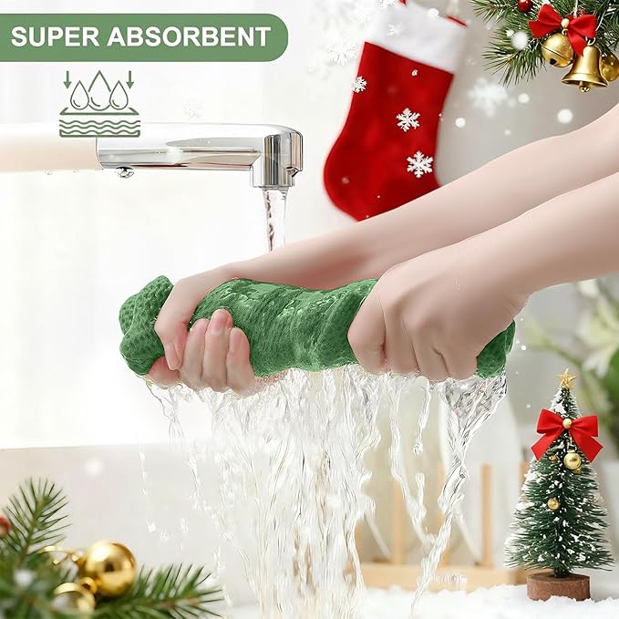 Homaxy 100% Cotton Kitchen Towels and Dishcloths Set, 12 x 12 Inches and 13 x 28 Inches, Set of 16 Bulk Kitchen Towels Set, Ultra Soft Absorbent Dish Cloths for Washing Dishes, Grass Green