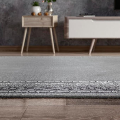 Antep Rugs Alfombras Bordered Modern 3x5 Non-Slip (Non-Skid) Low Pile Rubber Backing Indoor Area Rug (Gray, 3' x 5')
