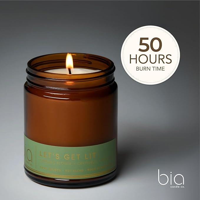 Bia Candle Co Soy Blend Candle, Smoky Herbal Cannabis with Patchouli, Musk & Black Pepper, Passion Fruit & Grapefruit – Clean Burn, Lead-Free Wick – Let’s Get Lit, 7 oz
