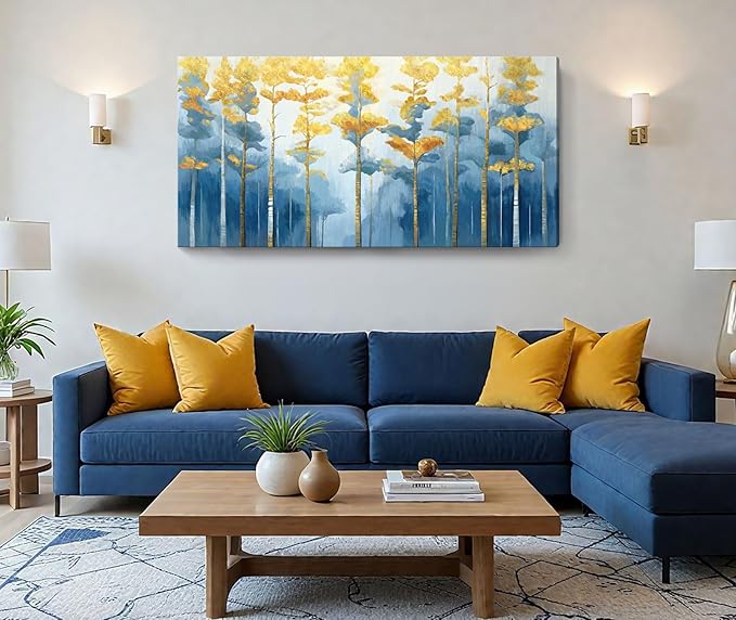 ARTZON Extra Large Canvas Wall Art for Living Room Abstract Tree of life Blue Picture Modern Nature Birch Print Horizontal Artwork Fall Forest Landscape Art Prints Bedroom Office Dining Decor 58"x29"
