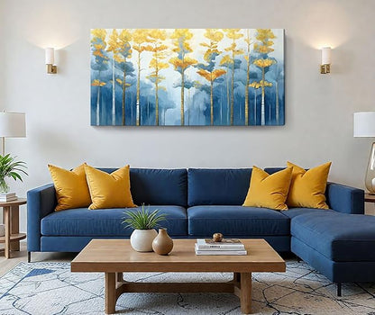 ARTZON Extra Large Canvas Wall Art for Living Room Abstract Tree of life Blue Picture Modern Nature Birch Print Horizontal Artwork Fall Forest Landscape Art Prints Bedroom Office Dining Decor 58"x29"