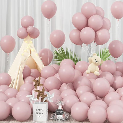 Boho Blush Pink Balloons - 12 Inch, 100 Pack Retro Vintage Latex Helium Balloons for Girl Baby Shower Anniversary Wedding Birthday Party Decor
