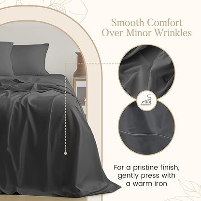 800 Thread Count Egyptian Cotton Sheets Full Sheet Set Deep Pocket, 100% Cotton Bed Sheets Full Size Set, No Pill Soft & Comfy Naturally Cool Breathable Elasticated Sheet & Pillowcase Sets - Charcoal