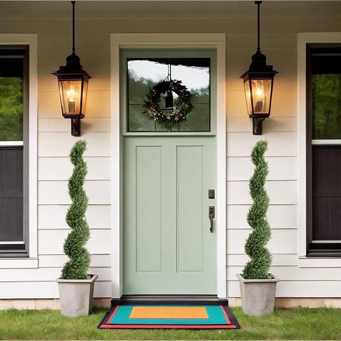 THE BLOOM TIMES 5ft Artificial Topiary Trees Set of 2, Faux Cedar Cypress Spiral Topiary Trees Outdoor - Fake Plants for Garden Front Porch Indoor Outside Planter Christmas Decor 5 Foot