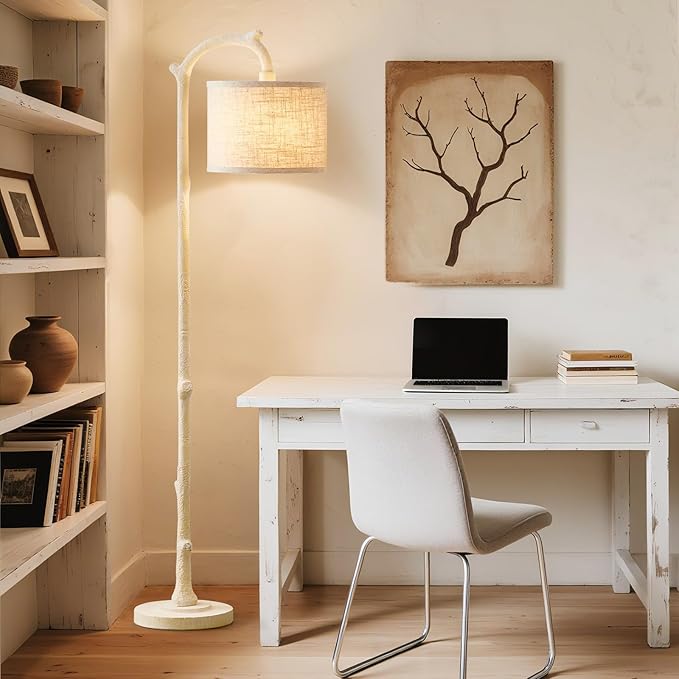 Floor Lamp for Living Room - 69" Rustic Farmhouse Tall Lamp with 3 Color Temperatures- Country Resin Vintage Reading Light Standing Lamps for Bedroom Office Classroom Home Decor, Almond White