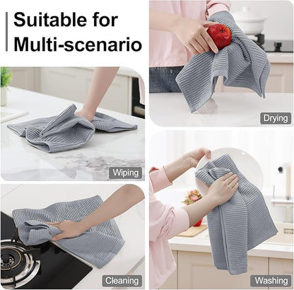 Homaxy Premium Kitchen Towels (18"x 28", 6 Pack), Large 100% Cotton Kitchen Hand Towels, Ultra Absorbent Ribbed Terry Tea Towels Set with Hanging Loop, Grey