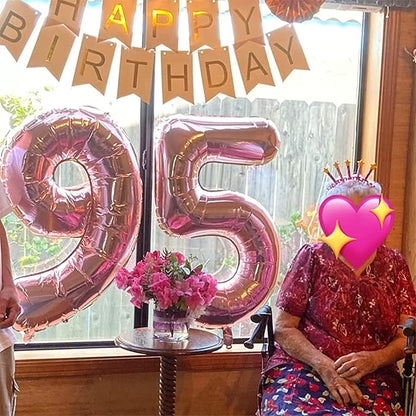 40 Inch Rose Gold Large Numbers Balloons 5, Self Inflating Digit 5 Helium Balloons for 5th Girls, Foil Mylar Big Number Balloons Set 0-9 for Women Birthday Party Anniversary Supplies Decorations