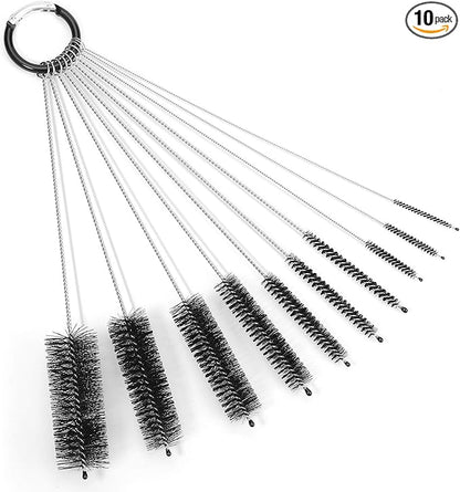 8.2 Inches Nylon Tube Brush Set, Nylon Bottle Cleaning Brush Set, 10 Pieces Variety Pack for Glasses Drinking Straws, Keyboards, Jewelry Cleaning, Antistatic Brushes, Pipe Brushes (Set of 10)