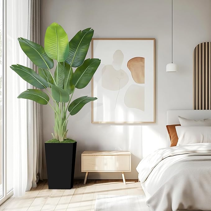 Lifelike Bird of Paradise Artificial Plant 6ft Faux Banana Leaf Tree with Black Tall Planter for Home Decor - Perfect Indoor Silk Floor Plant for Living Room, Office, and Bedroom Ambiance Enhancement