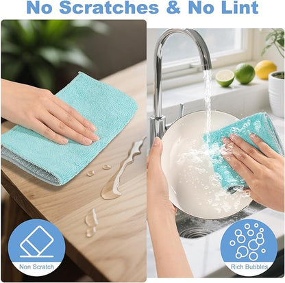 10pcs New Upgrade 2-Layer Microfiber Wire Dishcloth,Non-Scratch Wire Dishwashing Rags for Wet and Dry,Metal Scrubbers, Kitchen Miracle Cleaning Dish Rags for Cookware,Sinks, Dishes,Stove,Blue