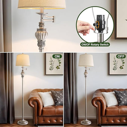 61" Vintage Floor Lamp with 350° Adjustable Swing Arm, Tall lamp Standing Lamp for Living Room Bedside Bedroom Nightstand Retro Farmhouse Mid Century Lamp Light Home Décor Office Gifts