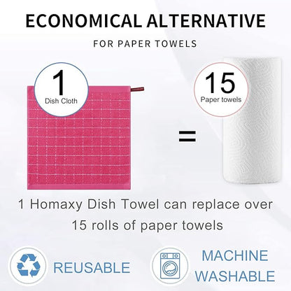 Homaxy 100% Cotton Terry Kitchen Dish Cloths, Ultra Soft and Absorbent Dish Towels for Kitchen, Suitable for Drying and Washing Dishes, 8 Pack, 12 x 12 Inches, Rose Red