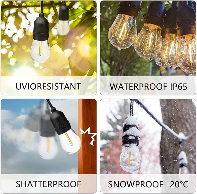 24-Pack String Light Bulbs, S14 Outdoor Waterproof Replacement Bulb, E26 Base Bulbs, 1W 120V, 2700K Warm White