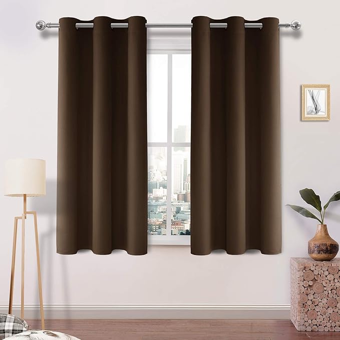 DWCN Blackout Curtains for Living Room, Thermal Insulated Room Darkening Grommet Window Treatment, Solid Block Light Curtain Drapes for Bedroom, W42 x L45 Inch Length, 2 Brown Panels