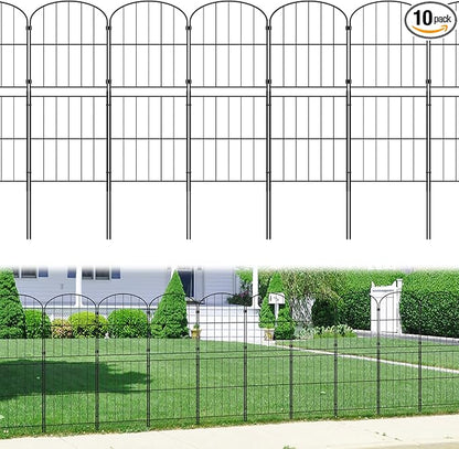 PINPON Decorative Garden Fence 10 Panels 37.5in (H) x 10.4ft (L) Border Animal Barrier, Rustproof Metal Wire Landscape Wire Edge Flower Bed Fencing for Patio Yard Outdoor Decor, Arched