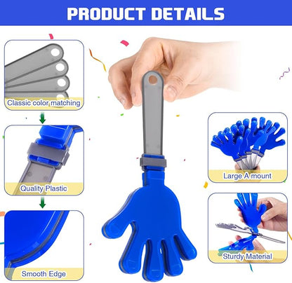 Junkin 48 Pcs Hand Clappers Bulk 7. 5 x 3. 5 Inches Noise Makers Party Favors Clapping Noise Maker Clacker for Birthdays Game Prizes Rewards Football Sporting Events Cheers Supplies (Silver Blue)